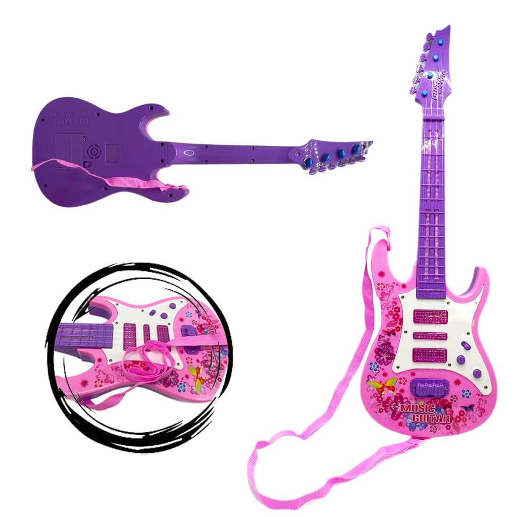 Guitarra Infantil Music Led Som Instrumento Feminino Fly Instrumento Musical Som e Luz Criança