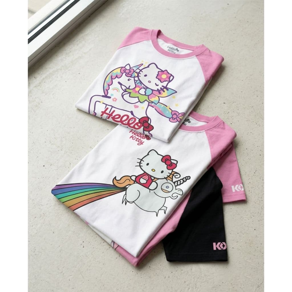 Camiseta Hello Kitty Premium Estampada – Kit Masculino e Feminino Confortável e Estilosa ARCO IRIS Unicorn Rainbow
