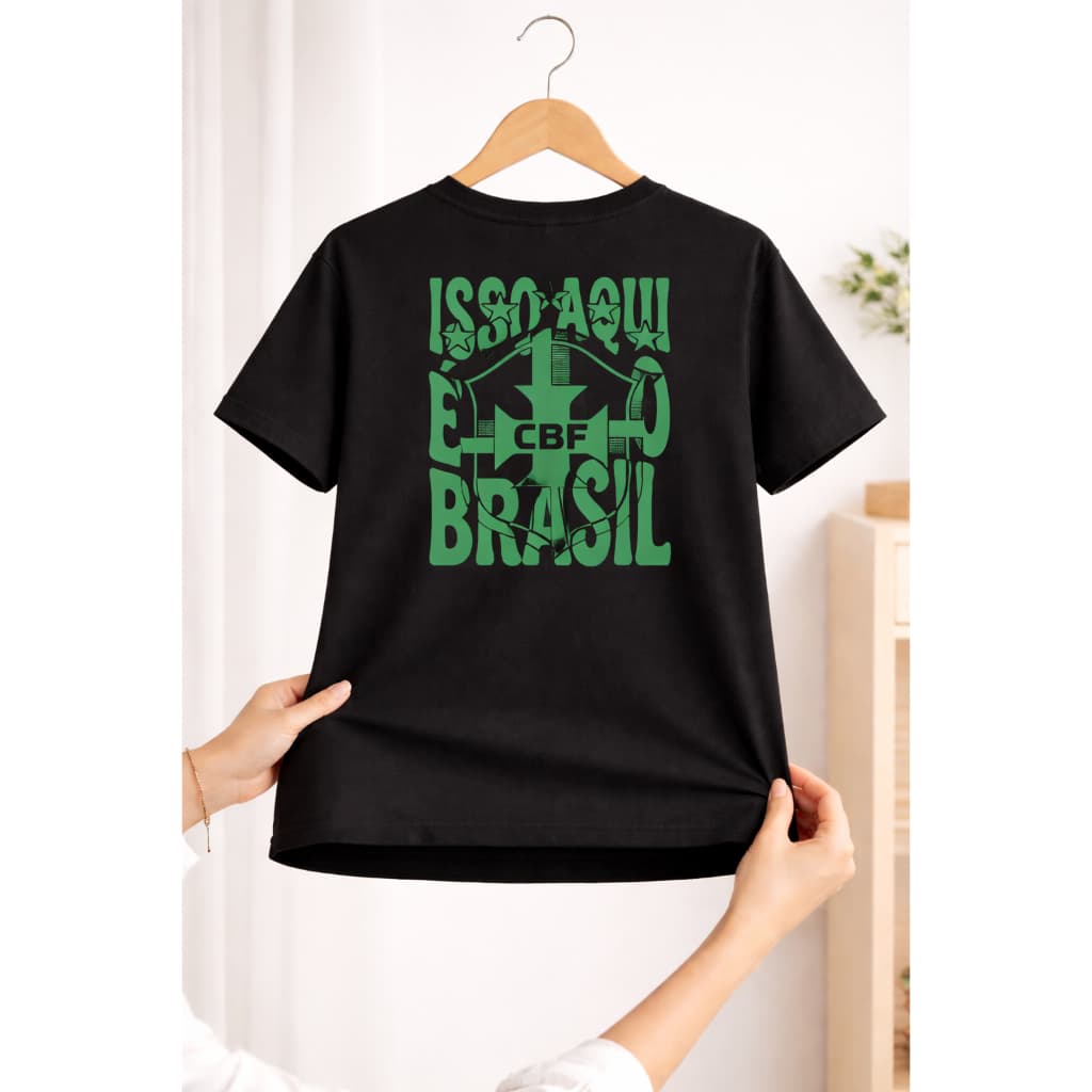 Camiseta Brasil Masculina Feminina Unissex 100% Algodão Estampa Aqui é o Brasil Frente  Costas Camisa  Estilo Seleção