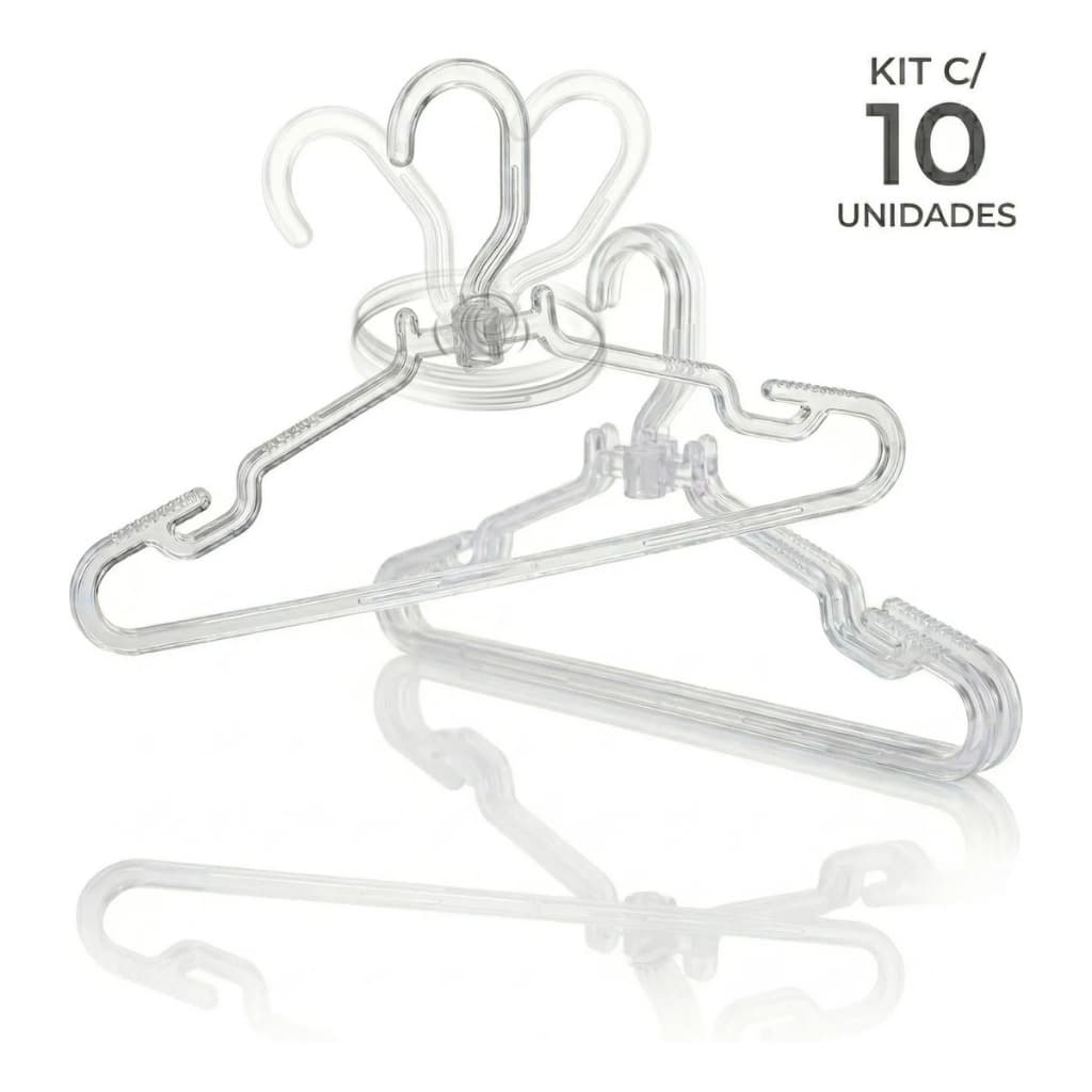 Kit 10 Cabides Acrílico  Transparente Cristal Grosso Adulto Gancho Giratório Resistente