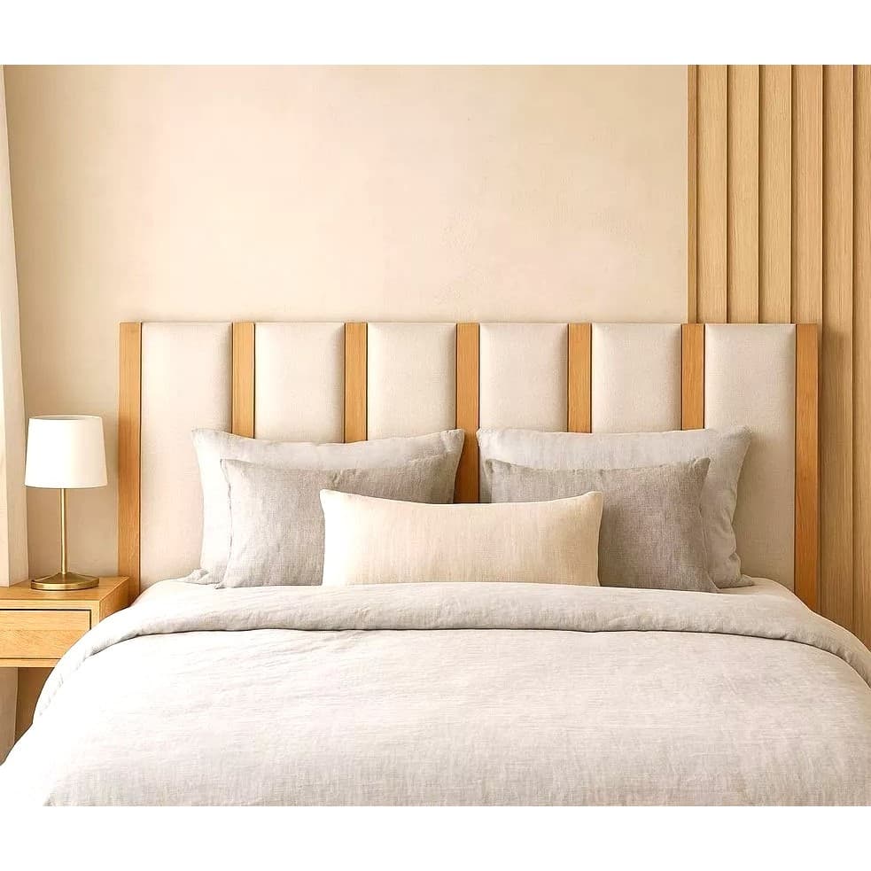Kit Cabeceira Modular Queen Cama Box 7 Estofados + 8 Ripados Placas Em MDF 180x45cm Decorativa