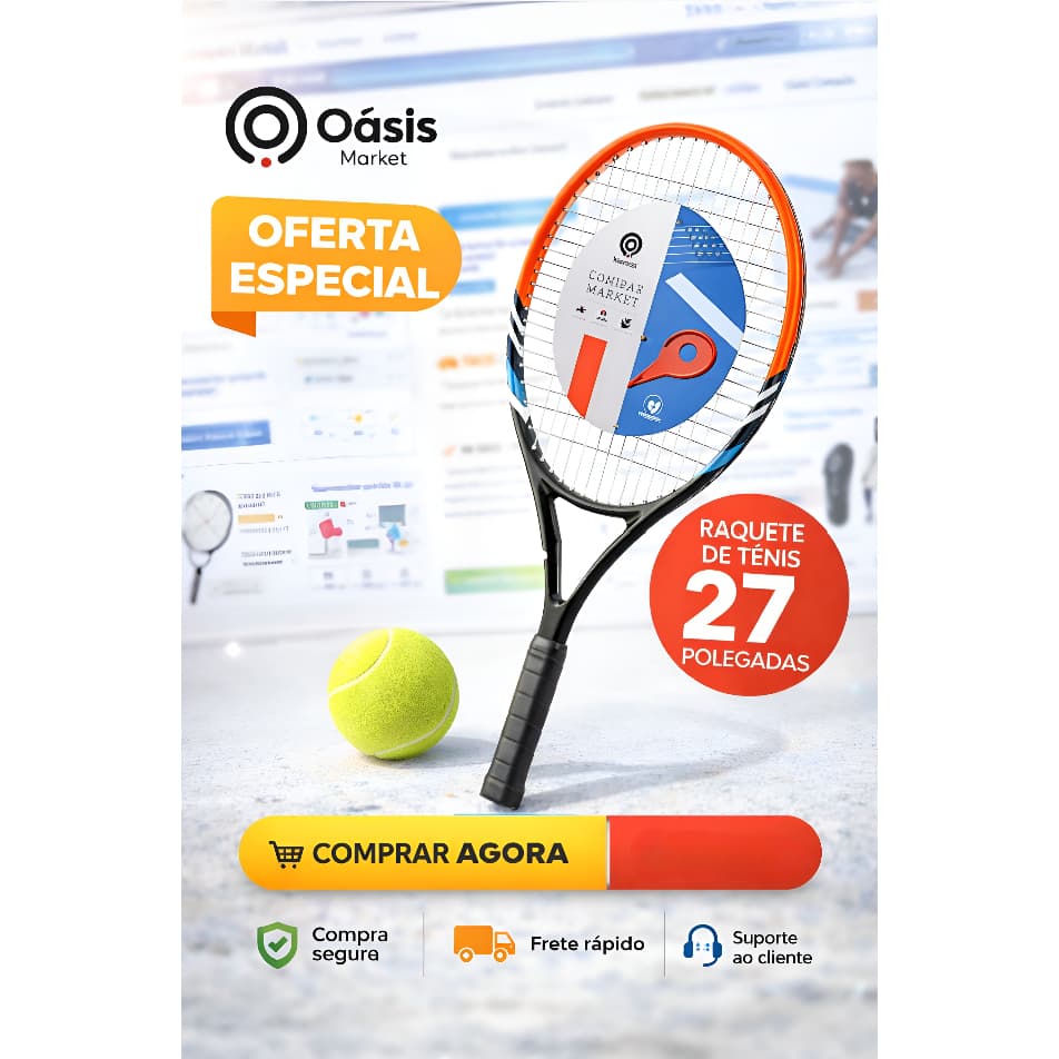 Kit Jogo de Tênis Raquete Alumínio 27” Acompanha Uma Bola e Bolsa Esportiva Completa Oasis Market