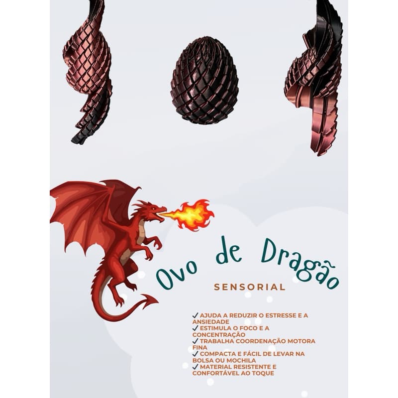Ovo de Dragão Sensorial 3D Articulado – Fidget Anti Estresse – Brinquedo Relaxante – Decoração Criativa