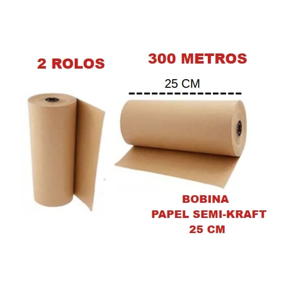 2 Bobinas Papel Semi Kraft Bobina 25cm Aprox. 4 KG (cada) Pardo Embalagem Caixa
