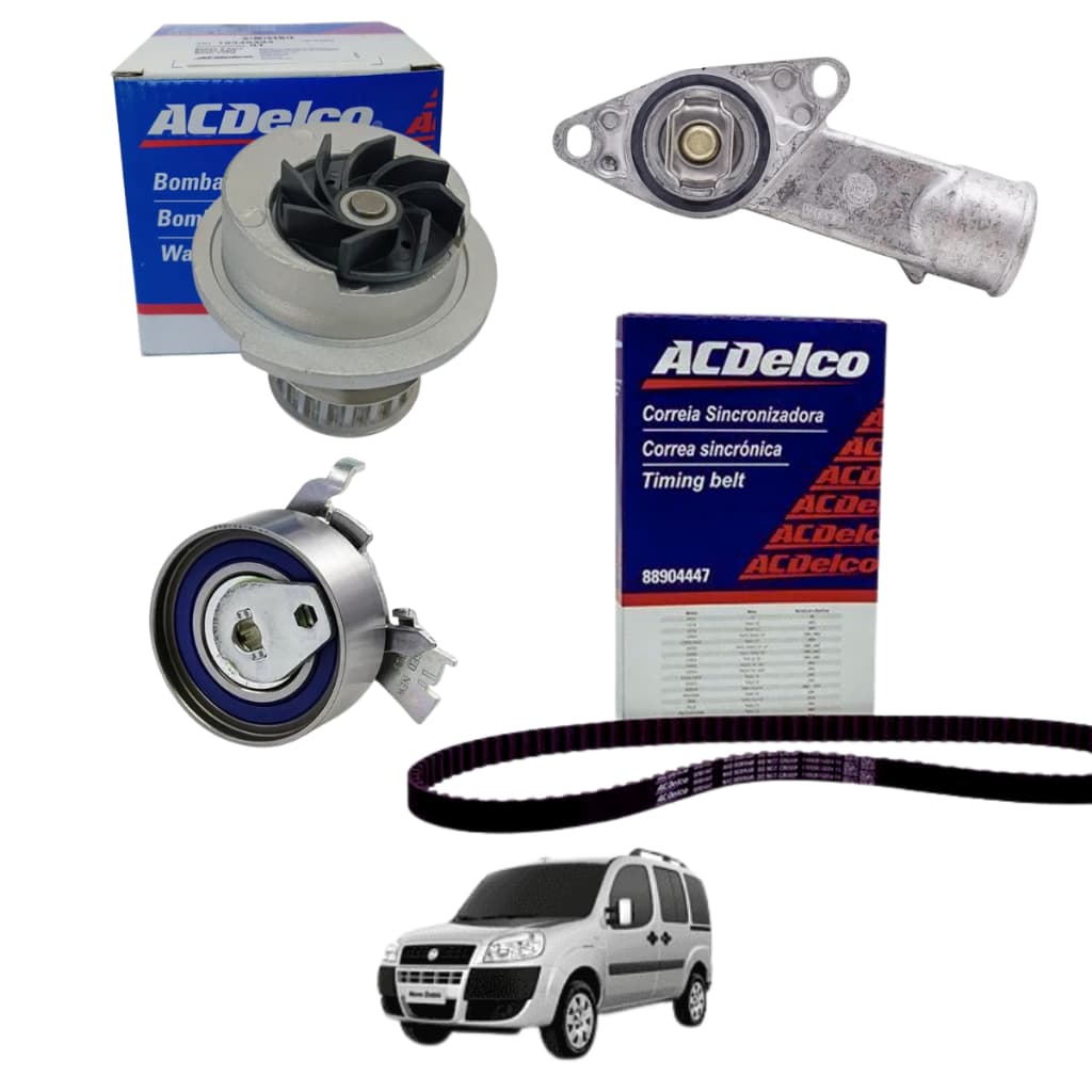 Kit Correia Dentada Neoprene Bomba d'água  Tensor e Válvula Termostática  Fiat ACDELCO Doblô 1.8 8v 2003 a 2010