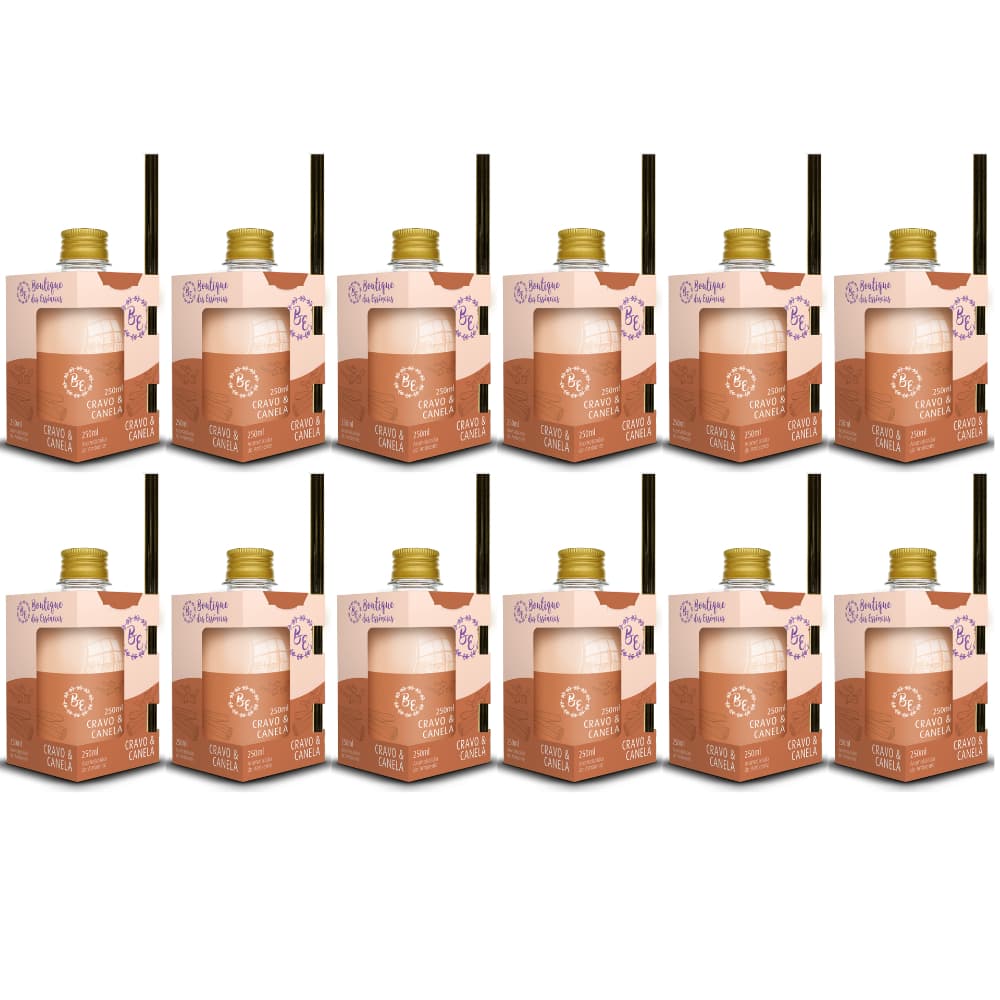 CAIXA com 12 Aromatizadores de ambiente com varetas -CRAVO E CANELA