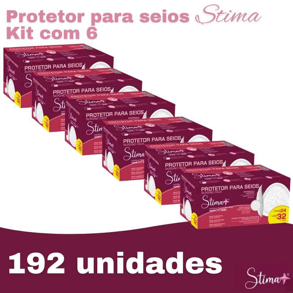 Kit 6 Caixas Absorvente Protetor de Seios Stima C/192 UN (Cada CX Com 32 Un) Toque Macio