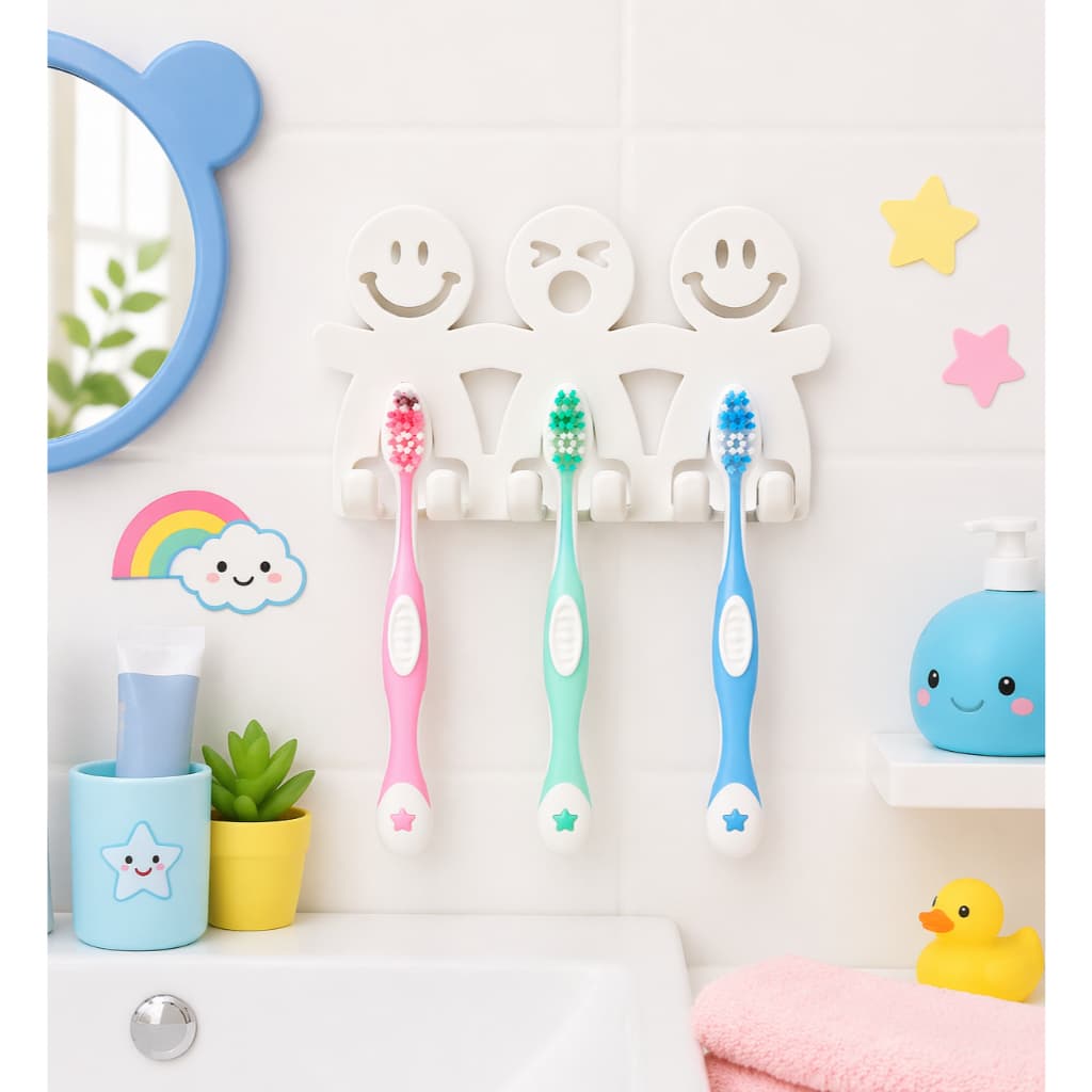 PORTA 3X ESCOVA DE DENTE INFANTIL ADESIVO ORGANIZAÇÃO, HIGIENE E DIVERSÃO NO BANHEIRO
