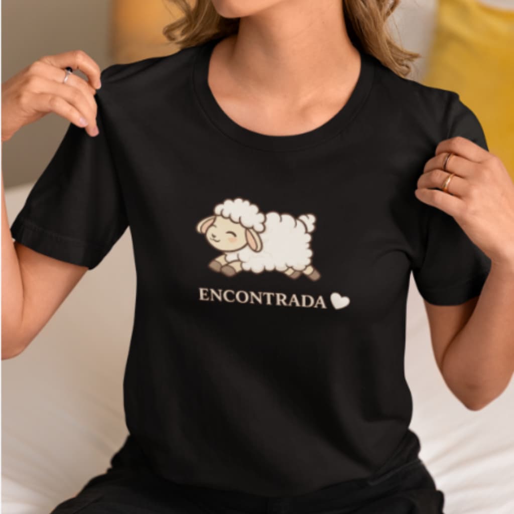 Camiseta 100% algodão Feminina Moda Evangélica Ovelha Encontrada