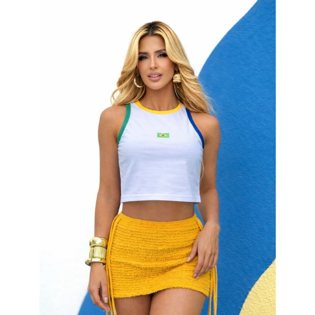 Cropped Regata Feminino Brasil Slim | Top Curto Casual Moda Algodao Premium