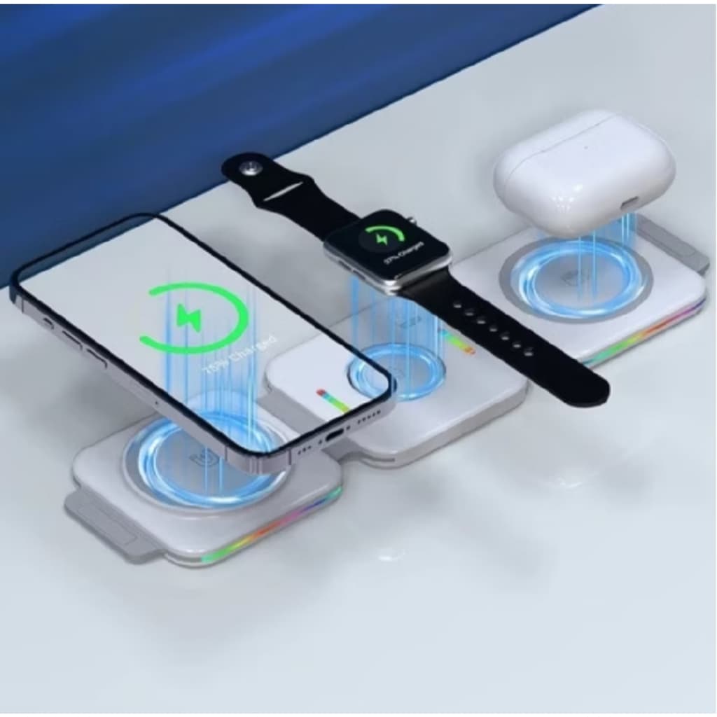Carregador Magnético Magsafe Com Fio Dobrável 3 Em 1 Para iPhone, AirPods, Apple Watch