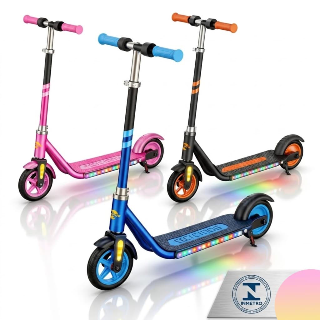 Patinete Elétrico Kids Dobrável 150W Com Luzes LED Ajustável Até 60kg Inmetro Pronta Entrega