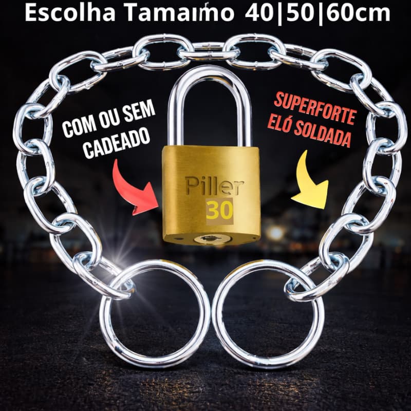 Corrente Para Portão Elo soldada Super Forte escolha Tamanho 40/50/60 CM Com ou Sem Cadeado