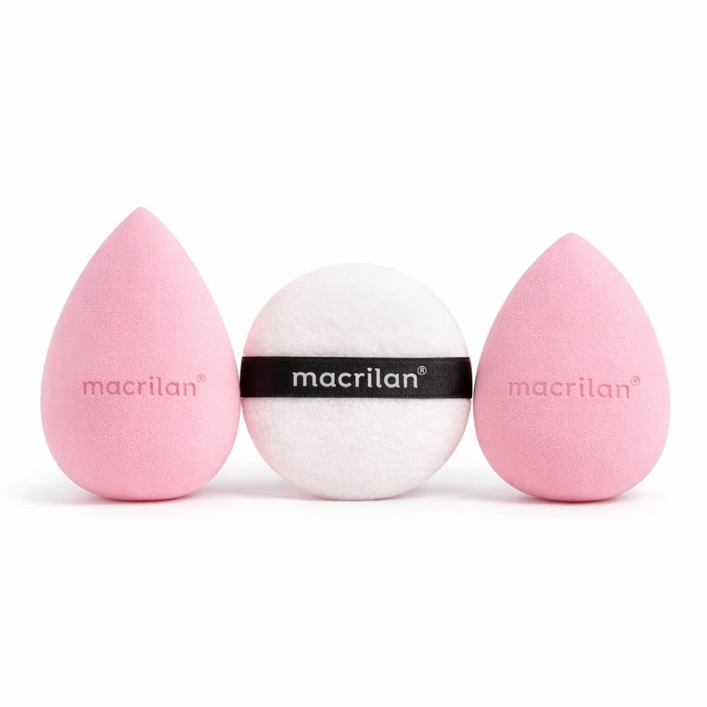 Trio Esponjas Maquiagem Macrilan EP20 Para Base Pó e Corretivo Rosa