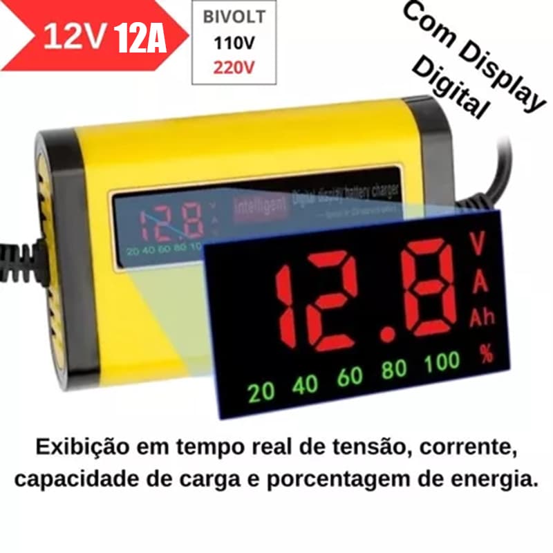 STARMEGA Recuperador de Bateria 12V 12A Reparo por Pulso Inteligente, Proteção Total, Ideal para Veículos Automotivos e