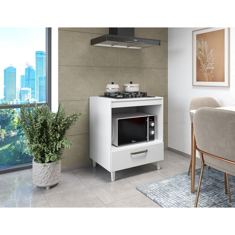 Armário Balcão Branco Para Cooktop 04 Bocas Com Espaço Para Forno