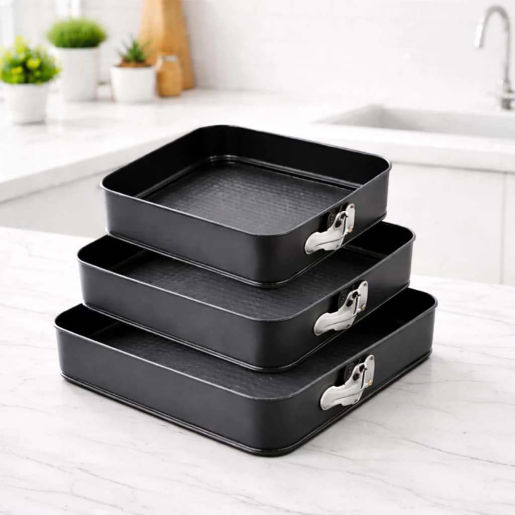 Kit 3 Formas Quadradas Fundo Removível Antiaderente Bolo Tortas 22/24/26cm