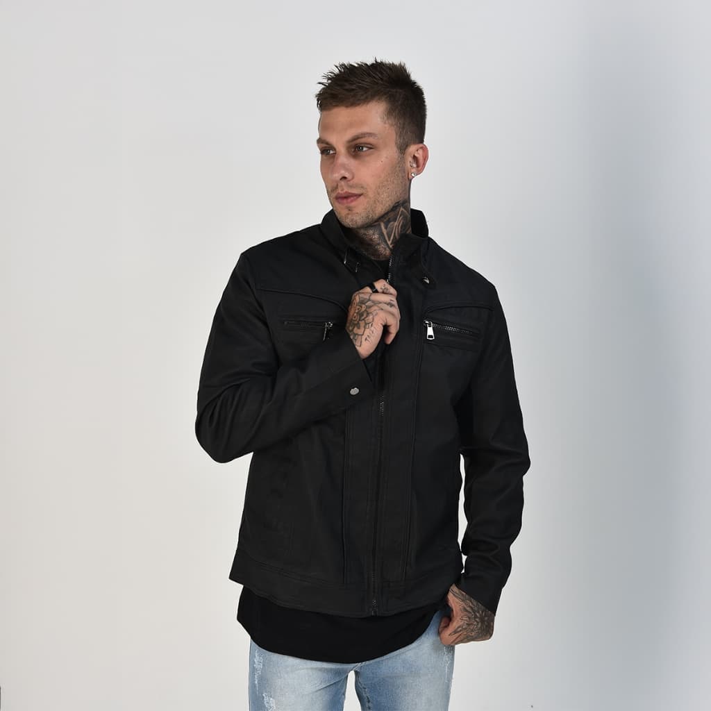 Jaqueta De Couro Masculina Casaco Gola Motoqueiro