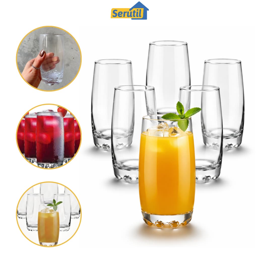 Jogo 6 Copos de Vidro Nassau 385ml com Fundo Reforçado para Suco Refrigerante Long Drinks