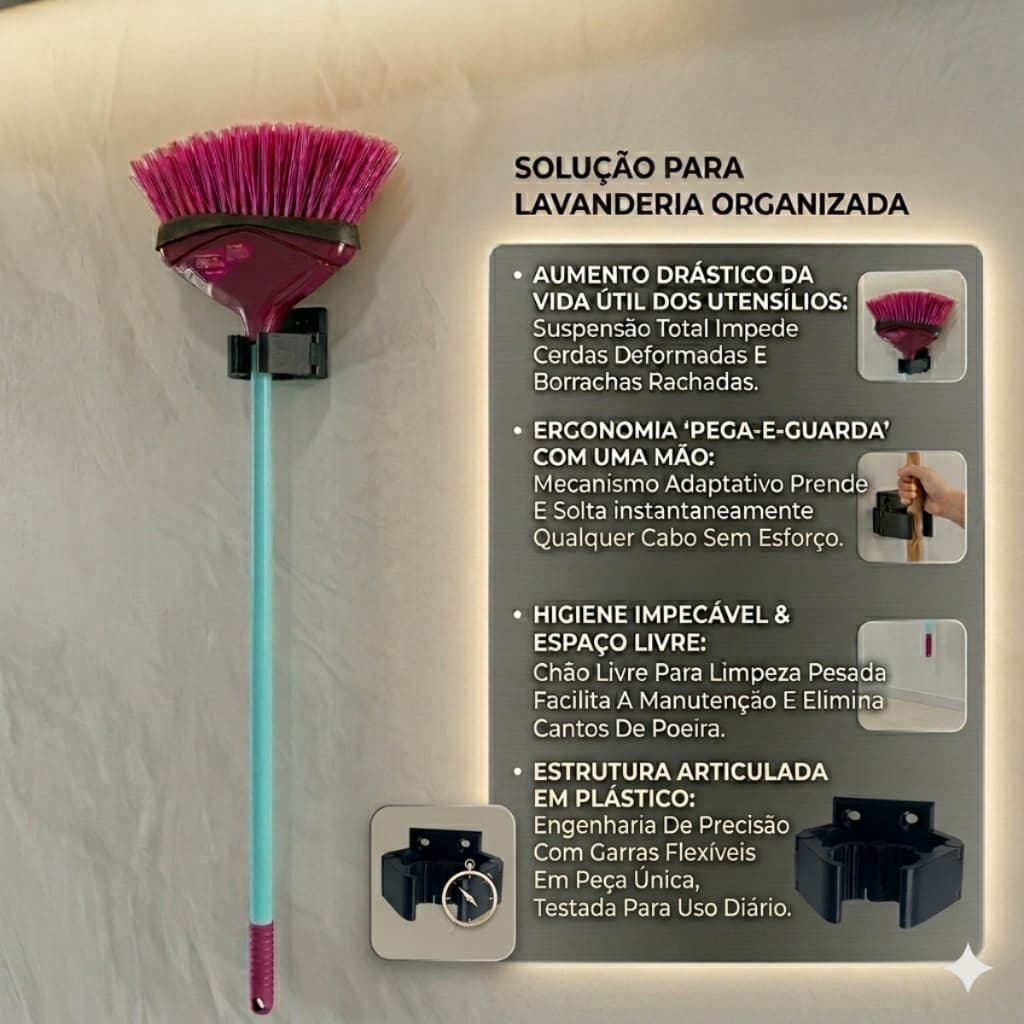 Suporte Organizador De Parede Vassoura Rodo Casa Plastico