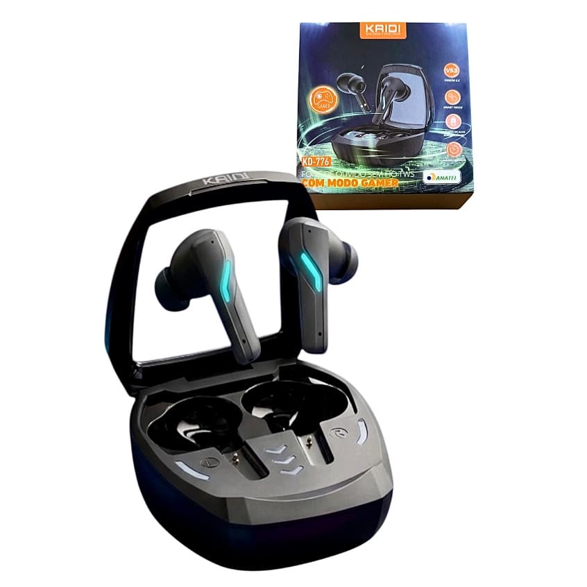 Fone de Ouvido Sem Fio Kaidi 776 Gamer Preto Bluetooth Academia Treino Led