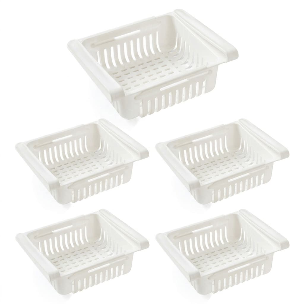 KIT 5 Cestos Organizadores de Geladeira Ajustável Multiuso