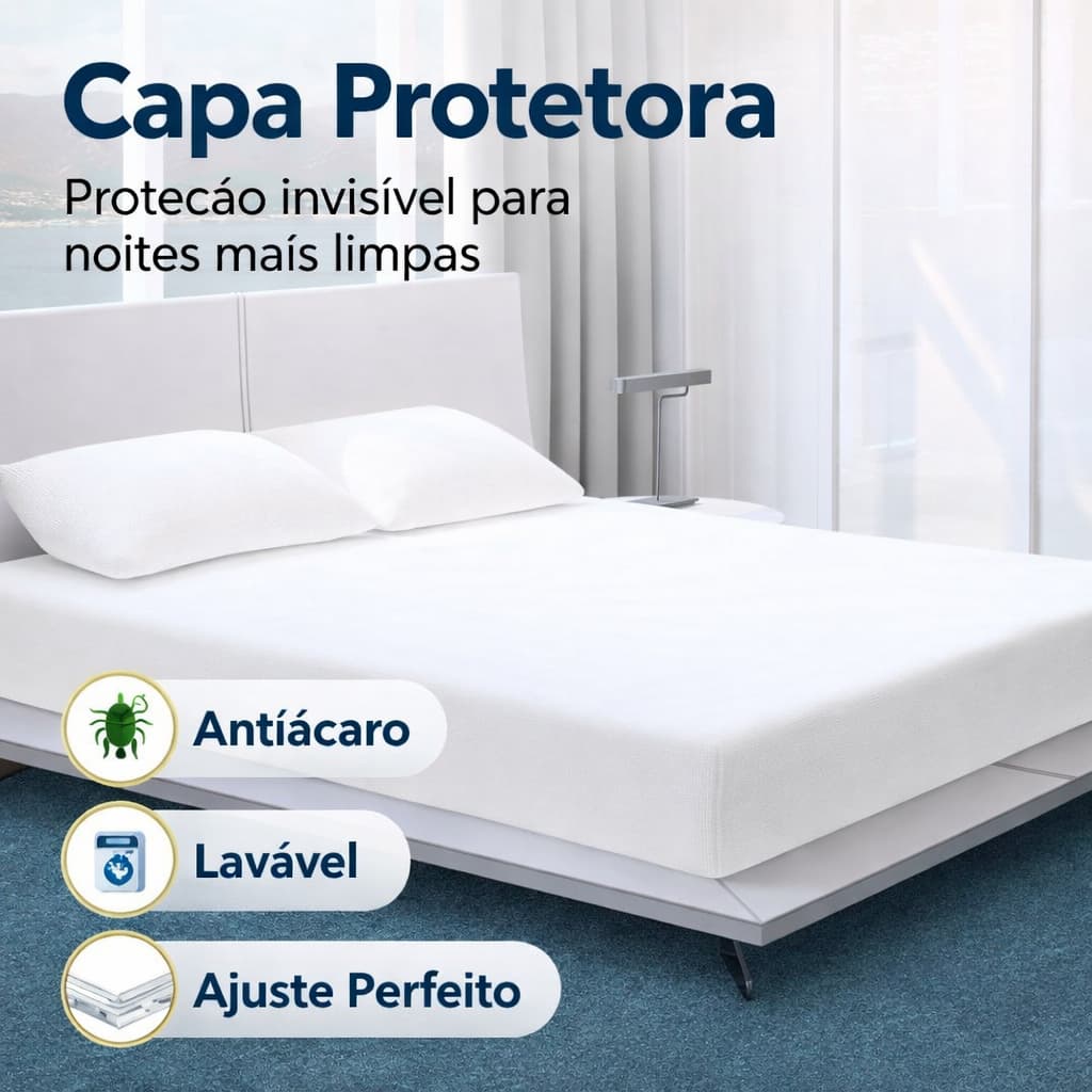 Capa Protetora Colchão Casal Box Impermeavel Antialergica antiácaros  Respiravel Branco com Elástico