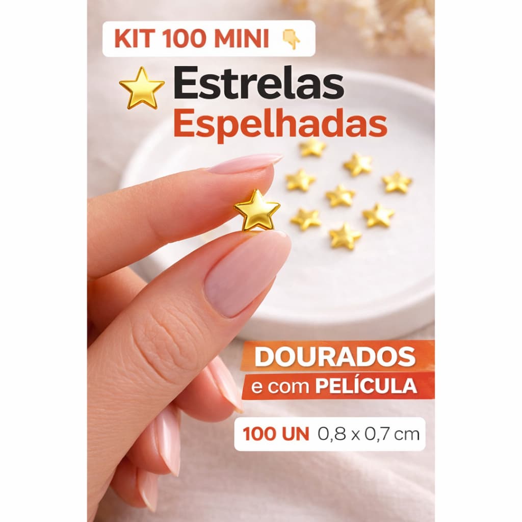 Aplique Mini Estrela Acrílico Dourado, Prata, Rosê, Bronze  0,8x0,7cm 2mm – Decoração Festa, Laços, Personalizados