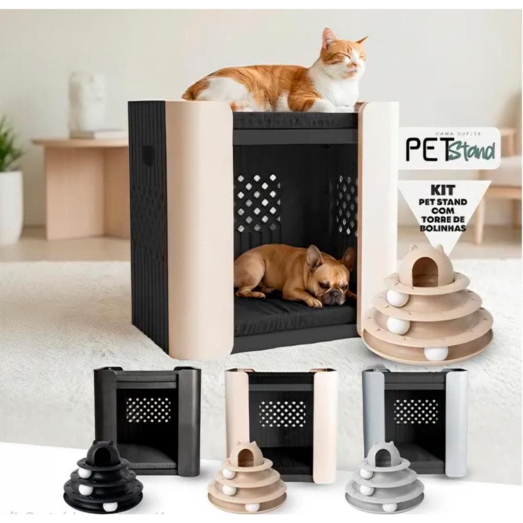 Kit Pet Stand Play Casa De Gato e Cachorro Dois Andares Duplex Porte Pequeno Beliche 2 Andares Pet + Brinde