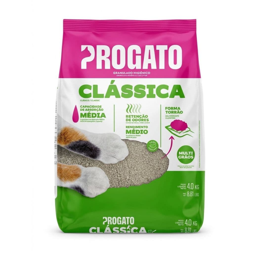 Areia Higiênica Progato Clássica 4kg – Forma Torrão e Controle de Odores
