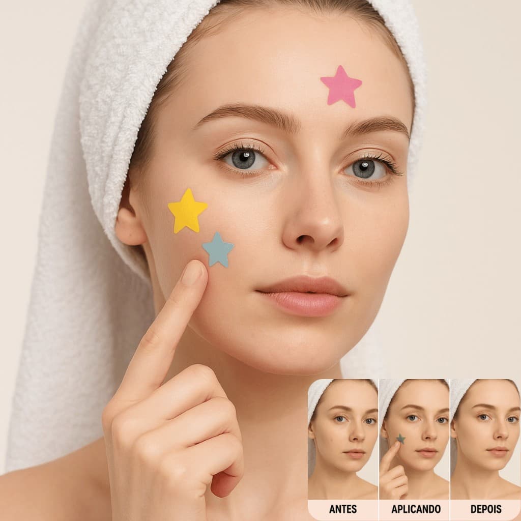 Adesivos em formato de estrela - secativos para espinha colorido transparente