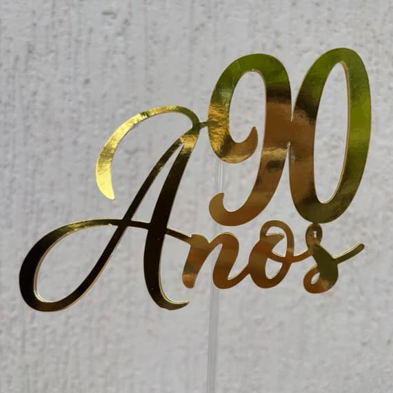 TOPO DE BOLO 90 ANOS - DECORAÇÃO 90 ANOS - TOPPER DE BOLO 90 ANOS - ANIVERSÁRIO