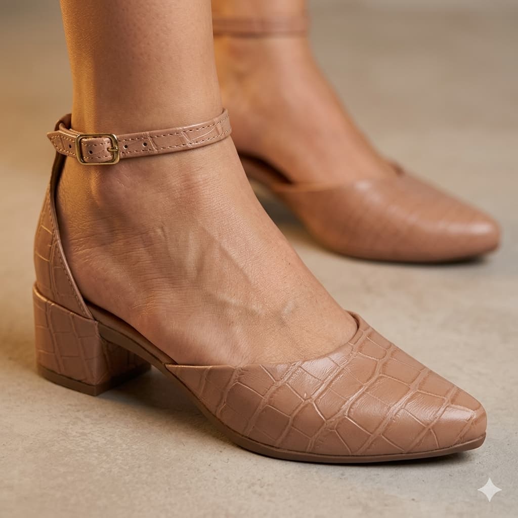 Sapato Social Feminino Scarpin Croco Mule Bico Fino Salto Bloco Confortável