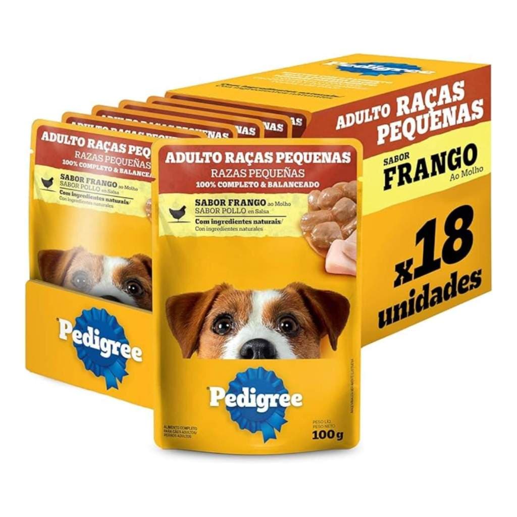 Kit com 18Un Ração Úmida Pedigree Raças Pequenas Sachê Frango Ao Molho Cães Adultos 100g