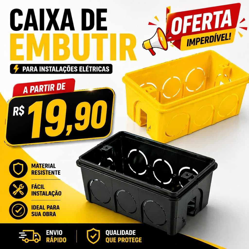 Caixa de Luz 4x2 Reforçada P/ Tomada Interruptor Embutir Amarelo/Preto