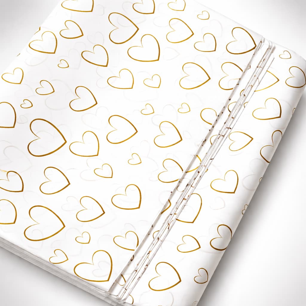 Kit Folhas Papel De Seda Premium 30x70cm Coração Dourado