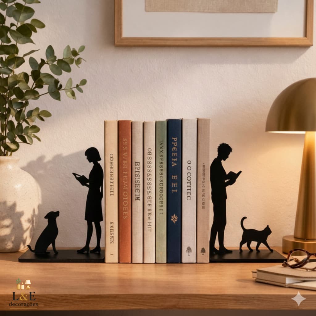 Suporte Livros MDF Decorativo Leitores Cachorro Gato Organizador Mesa Aparador Elegante Compacto