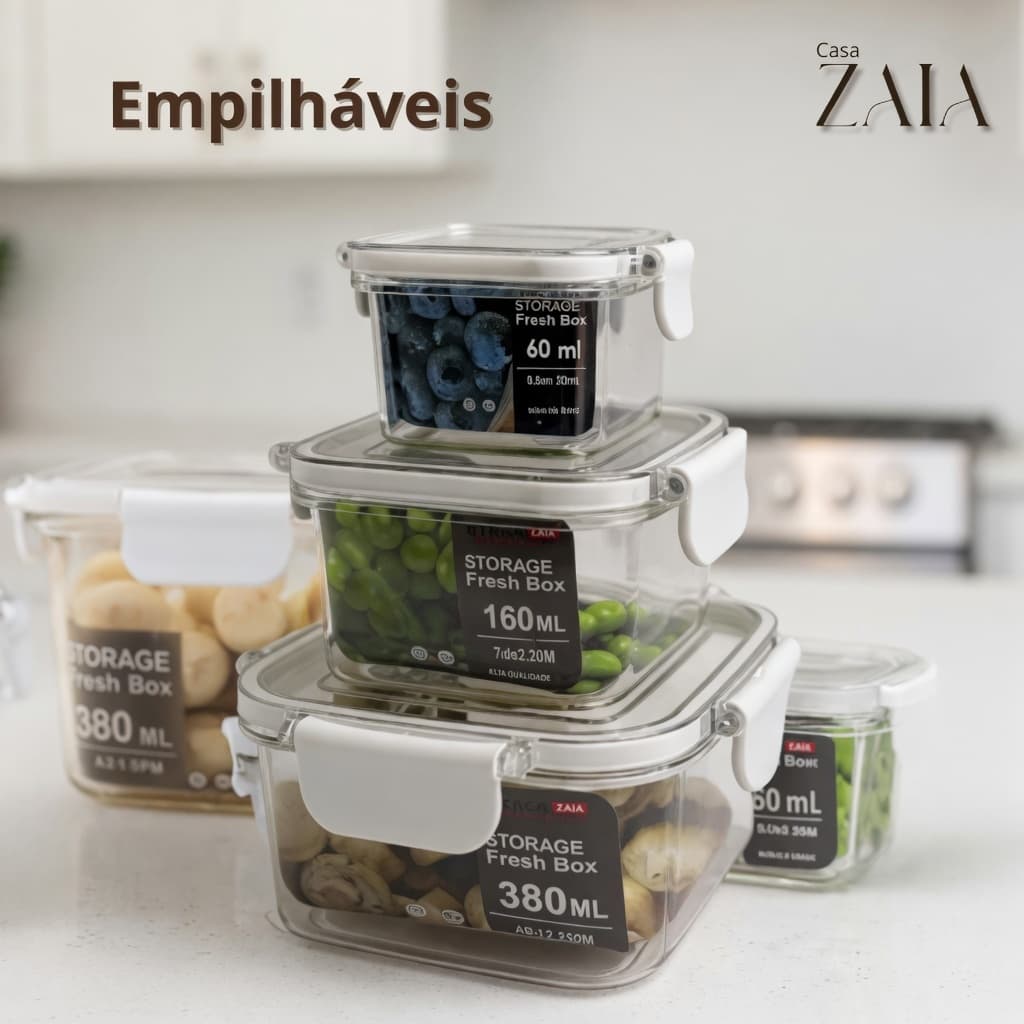 Kit 3 Potes Herméticos Quadrados Marmita Fitness Tampa Vedação Alimentos Organização