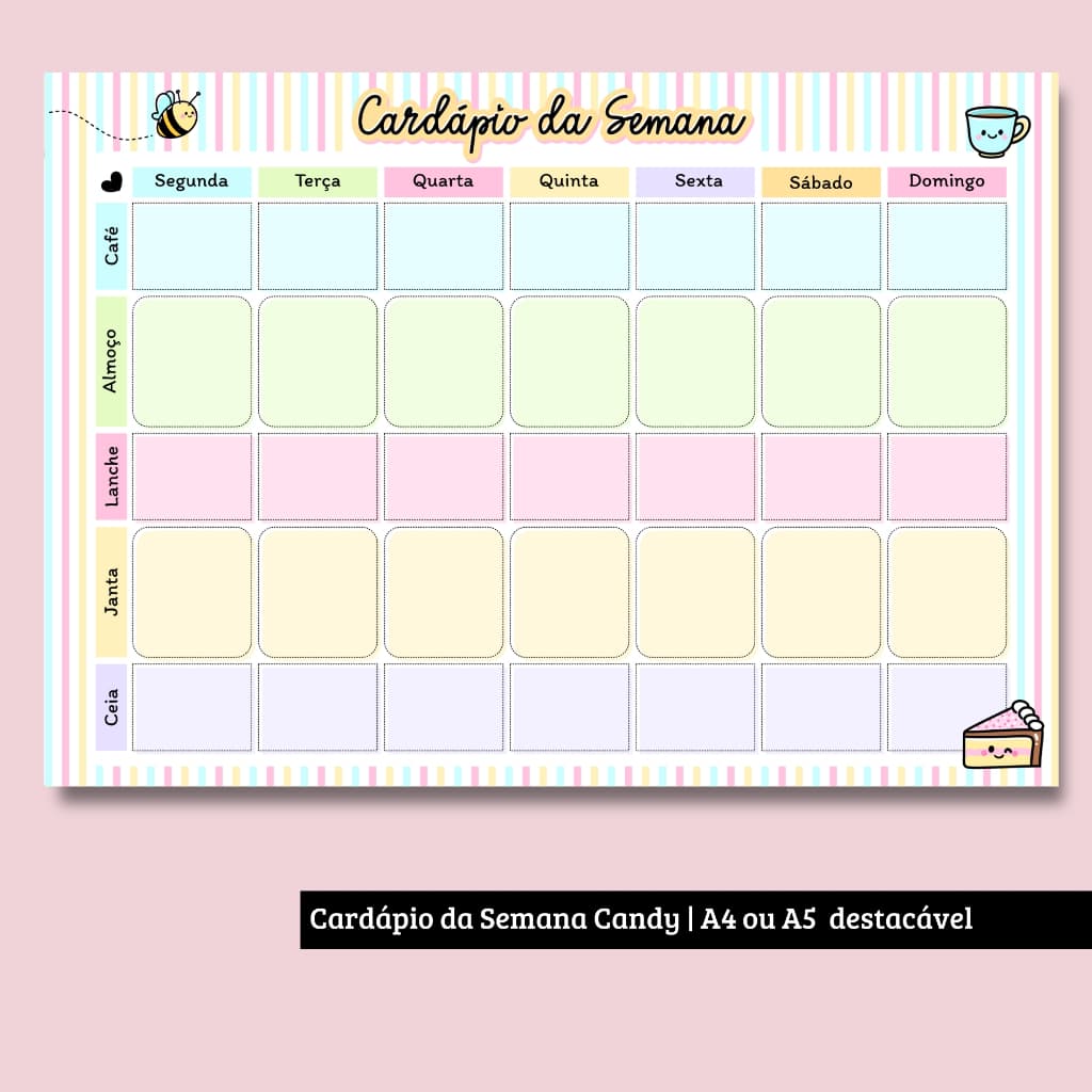 Bloco - Cardápio Semanal destacável!