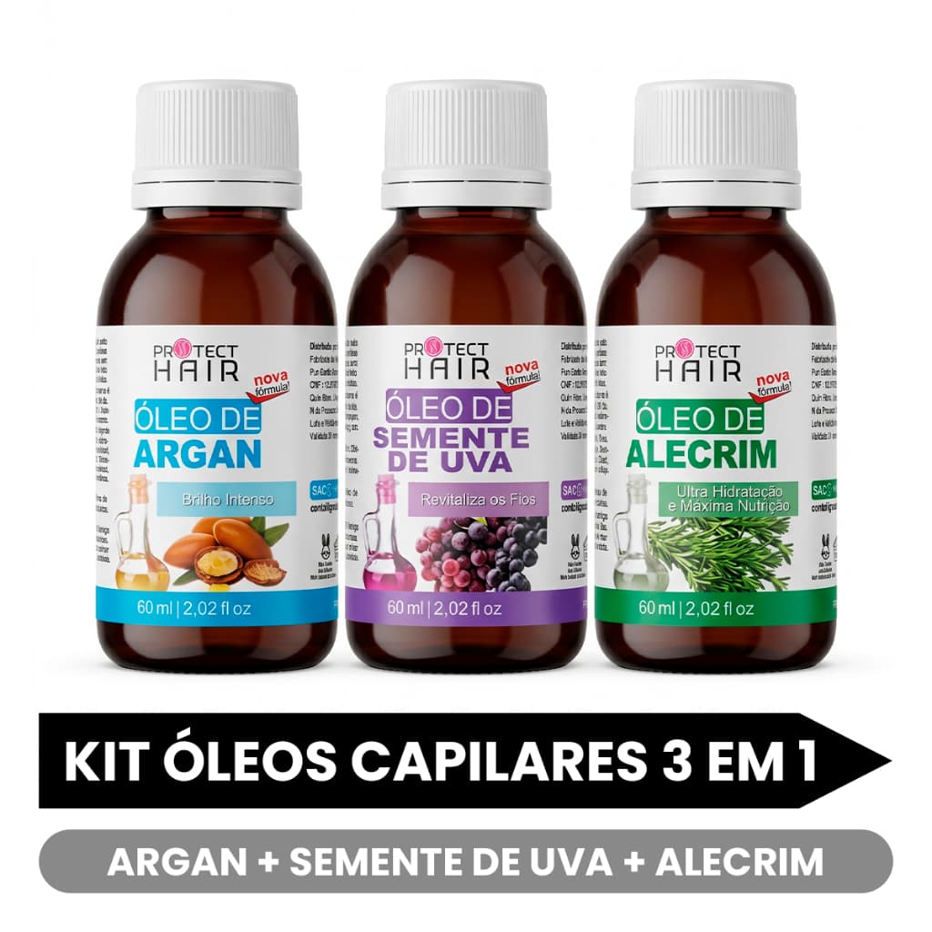 Kit Óleo Para Cabelo 60ml Crescimento Hidratação Nutrição Umectação Capilar Com 2 ou 3 Unidades