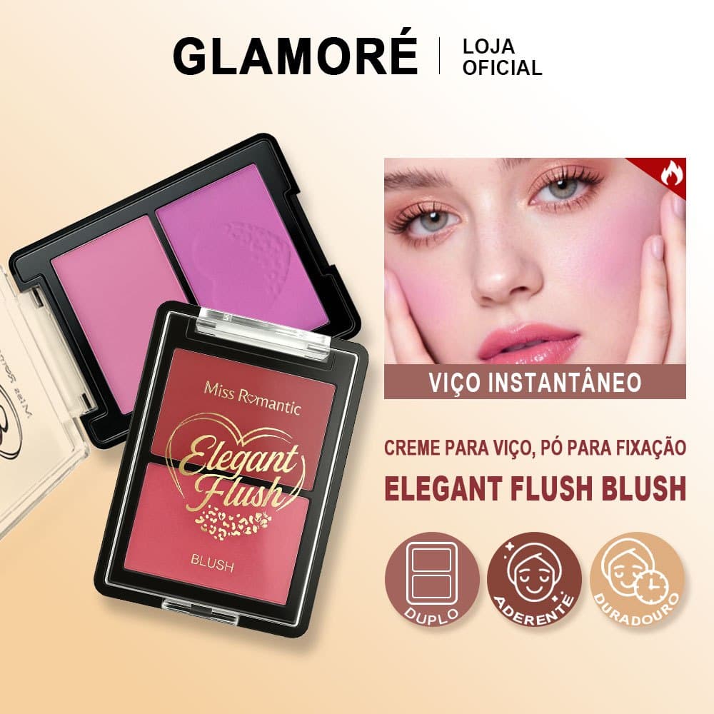 Duo de Blush Miss Romantic Alta Pigmentação Matte e Cintilante 4 Opções