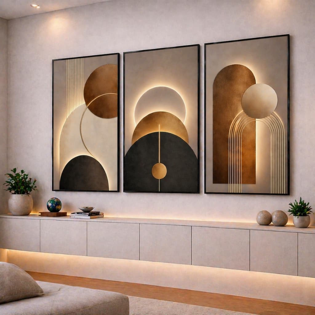 Kit 3 Quadros Decorativos Arte Moderna Abstrata Minimalista Marrom Classica  Luxo HD