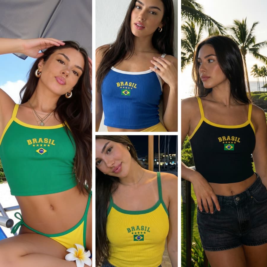 Kit 4 Cropped Feminino Brasil Blusinha regata Veste 36 ao 40