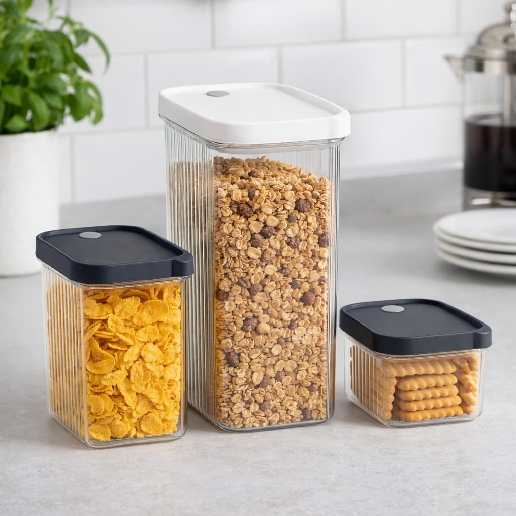 Kit 3 Pote Hermético Organizadores Empilhável em Acrílico Organizador para Alimentos