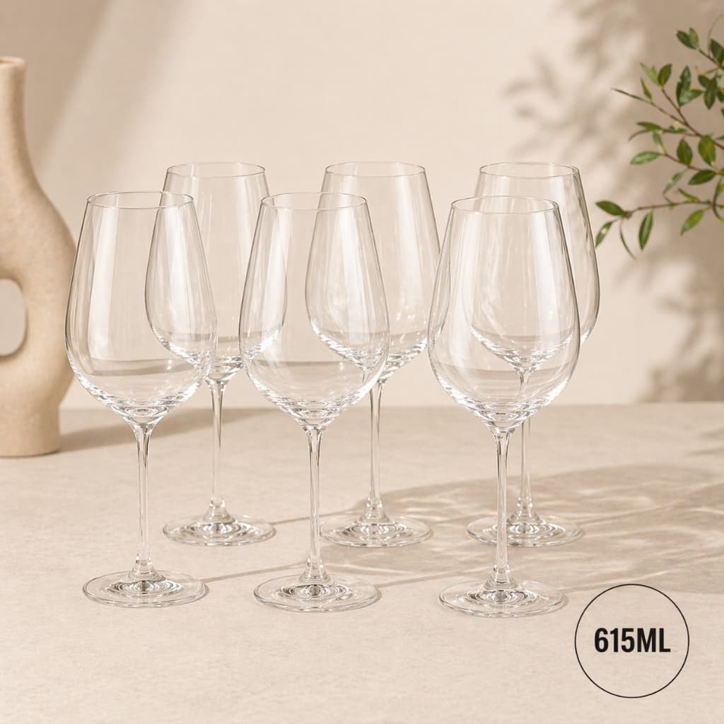 Kit 6 Taças de Vinho 615ml Cristal Transparente Elegante para Mesa Posta e Presente