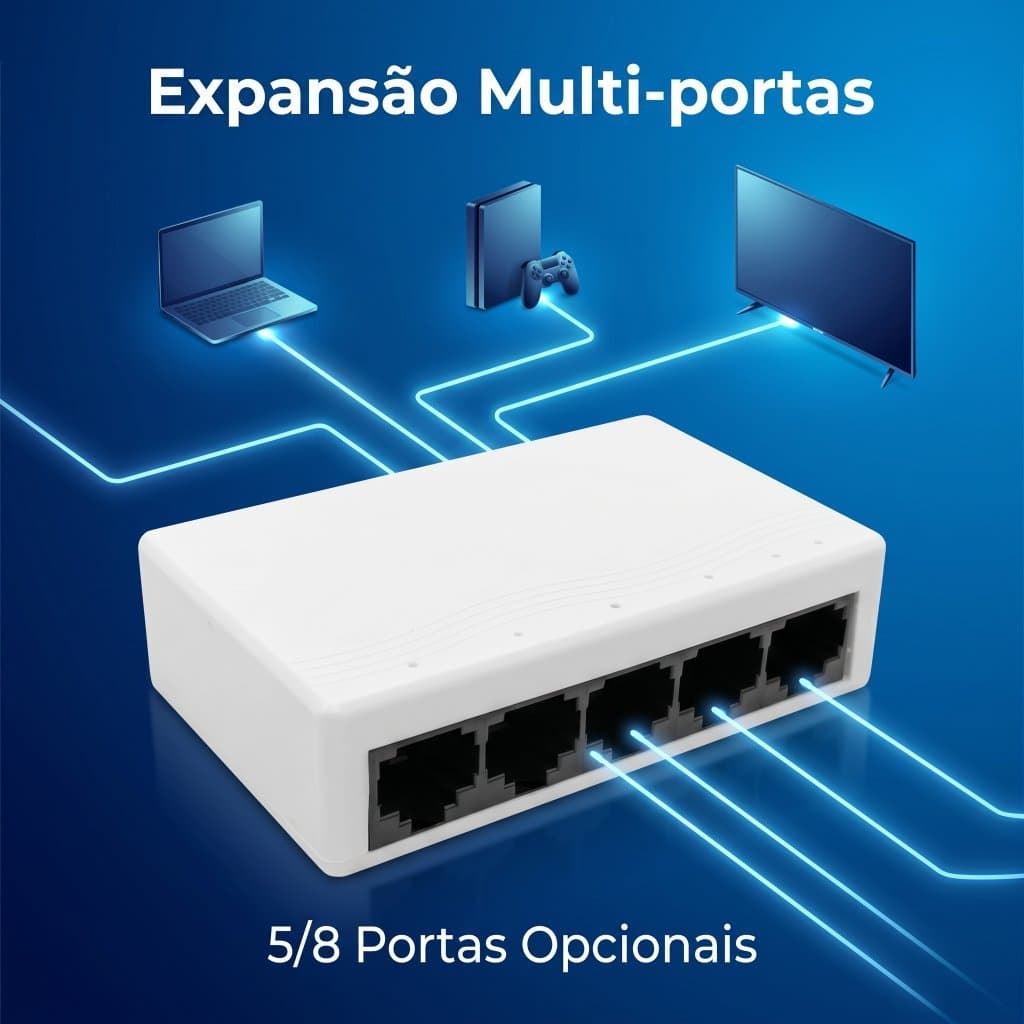 Switch Gigabit 5 Portas – Plug and Play, Sem Configuração, Suporta 10/100Mbps para Streaming e Jogos