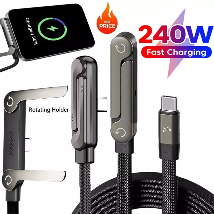 240W De Carregamento Rápido USB A Para Tipo C Cabo 2 Em 1 Suporte Dobrável Telefone De Mesa