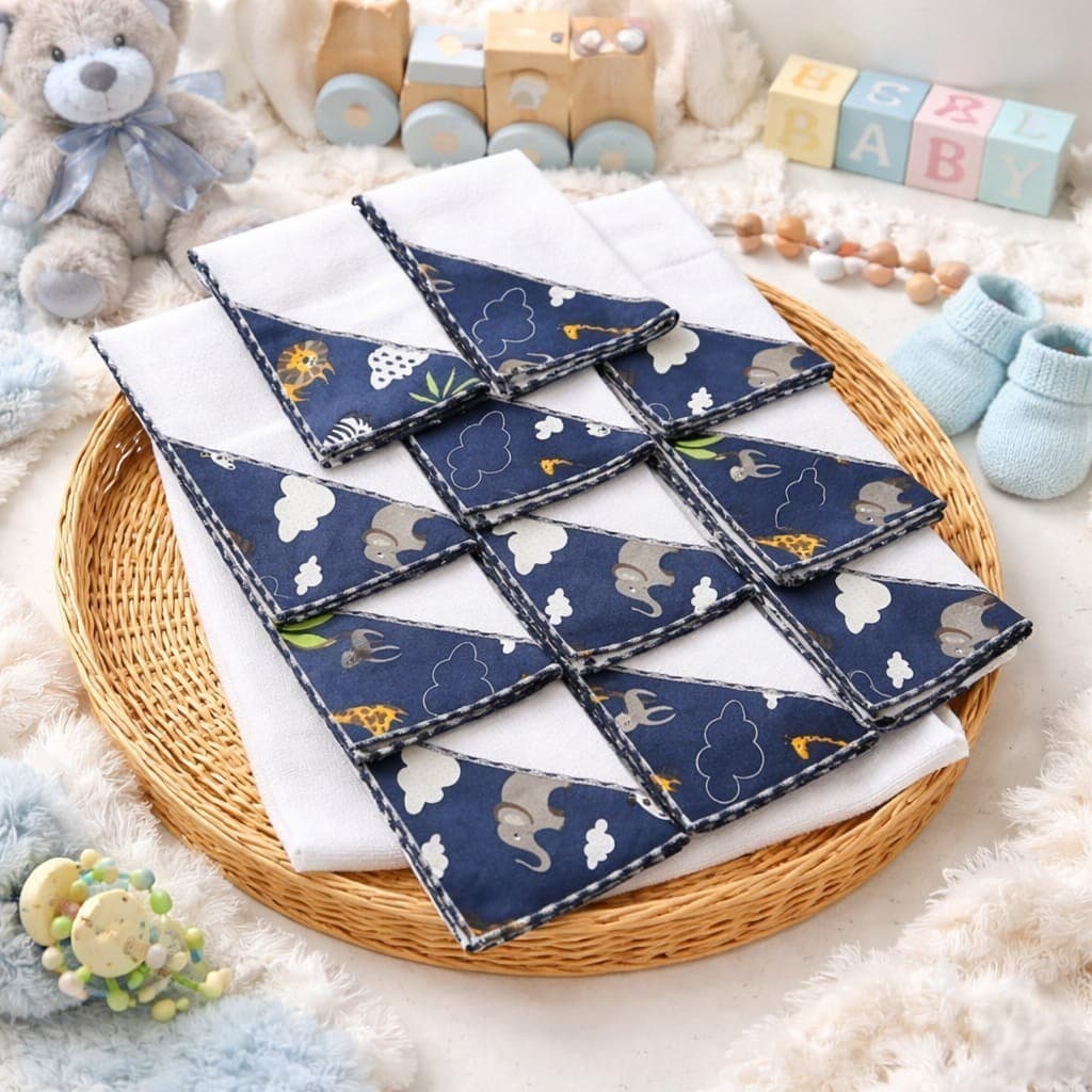 Kit 11 Fraldinhas Pano de Boca Bebê 100% Algodão Safari Crochet Overlock Luxo