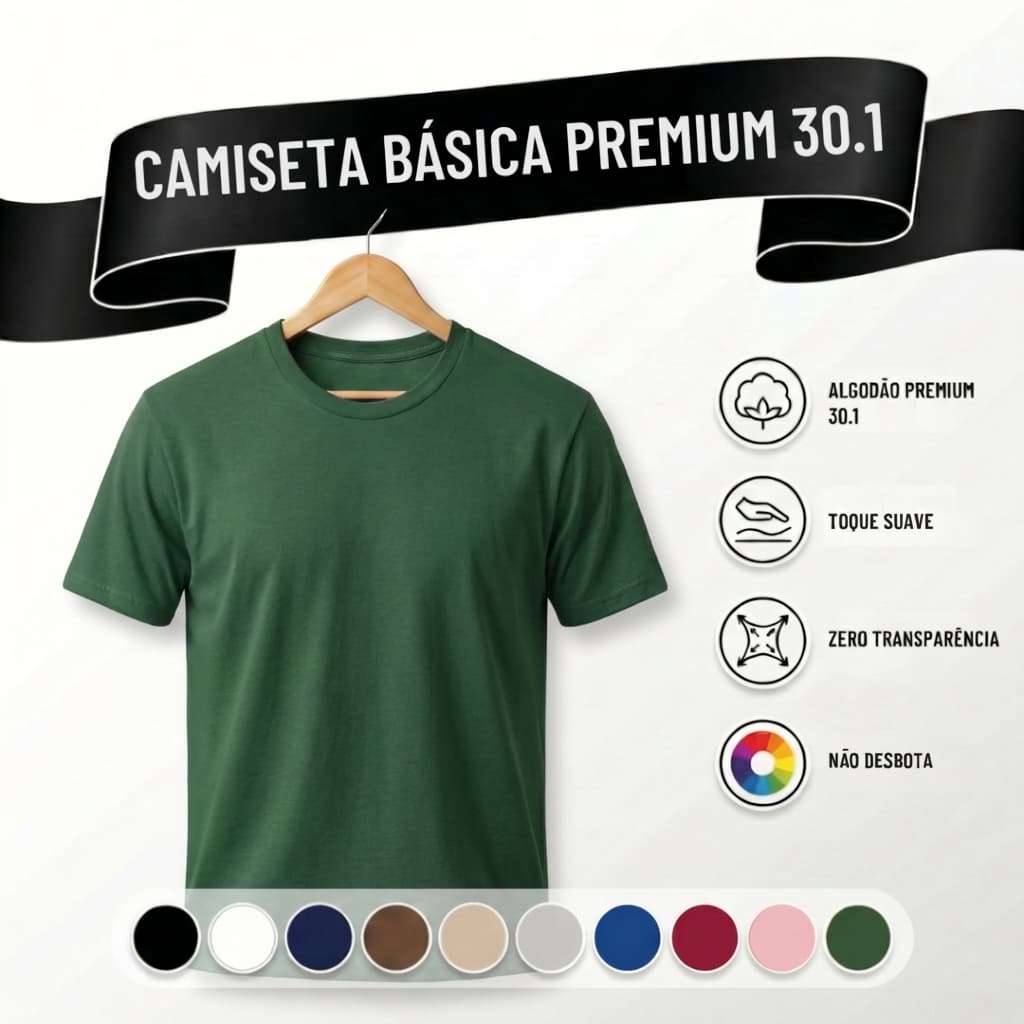 Camiseta Masculina Algodão Camisa Verde Escuro Masculinas Slim Básicas Gola Redonda Tribo