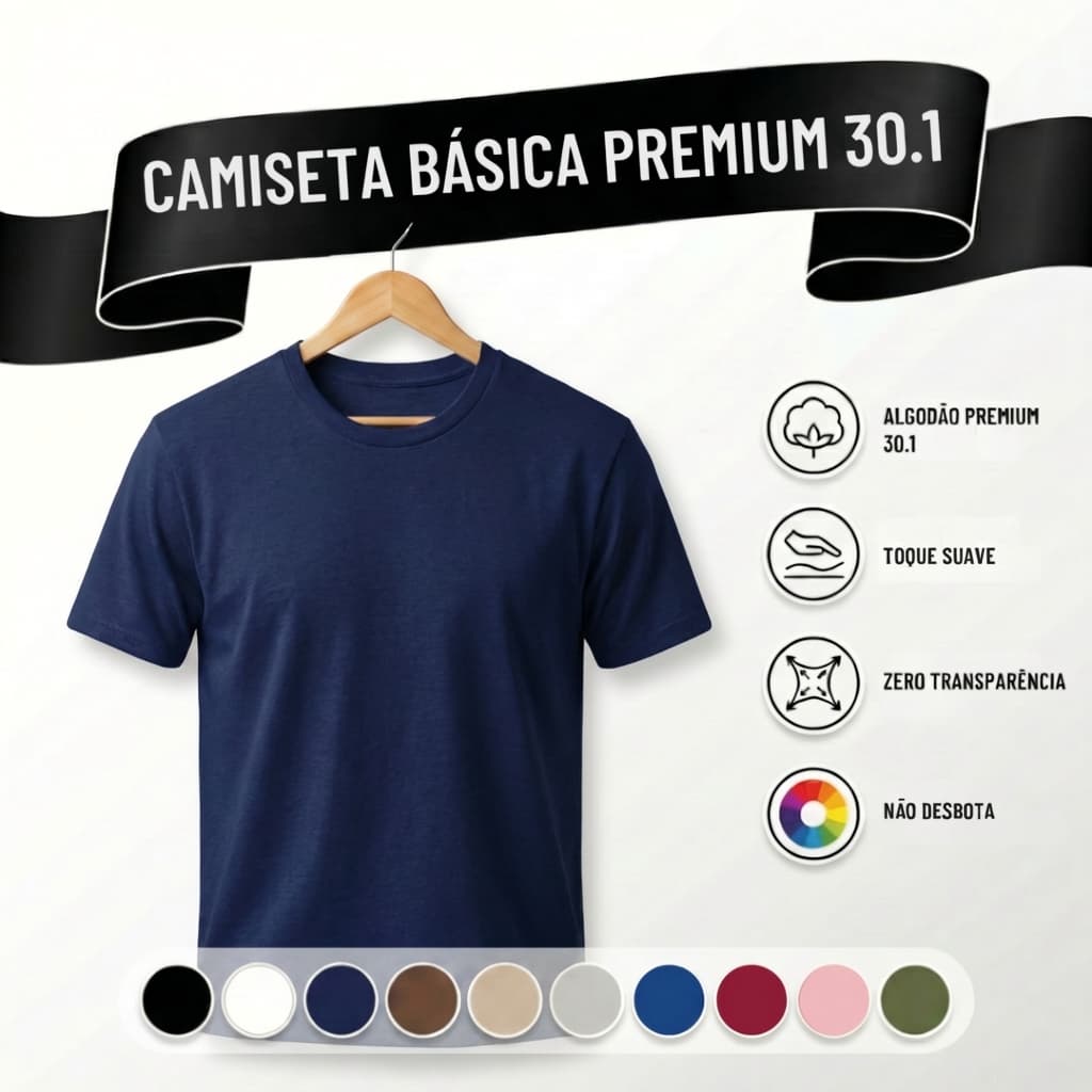 Camiseta Lisa Masculina 100% Algodão Azul Marinho Básica Slim Confortável Manga Curta